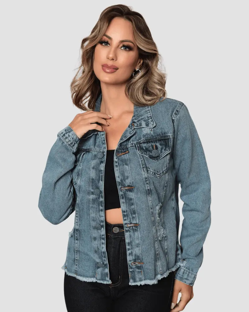 Jaqueta jeans feminina shops desfiada