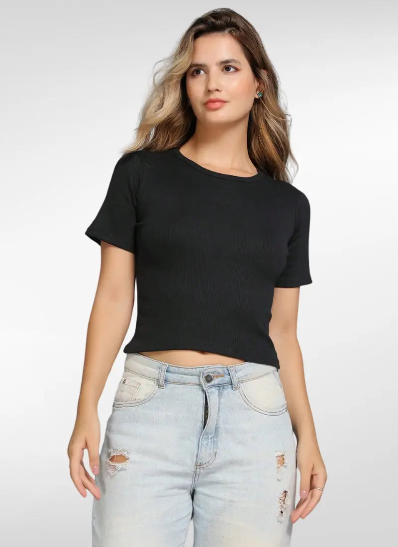 Blusa cropped em ribana canelada