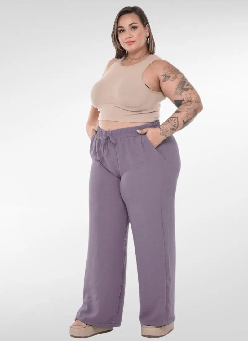 Calça Feminina plus size pantalona duna cintura elástica