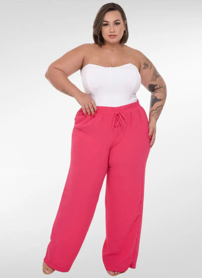 Calça Feminina plus size pantalona duna cintura elástica