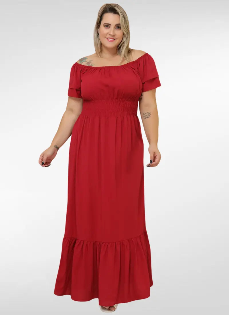 Vestido longo plus size lastex ciganinha