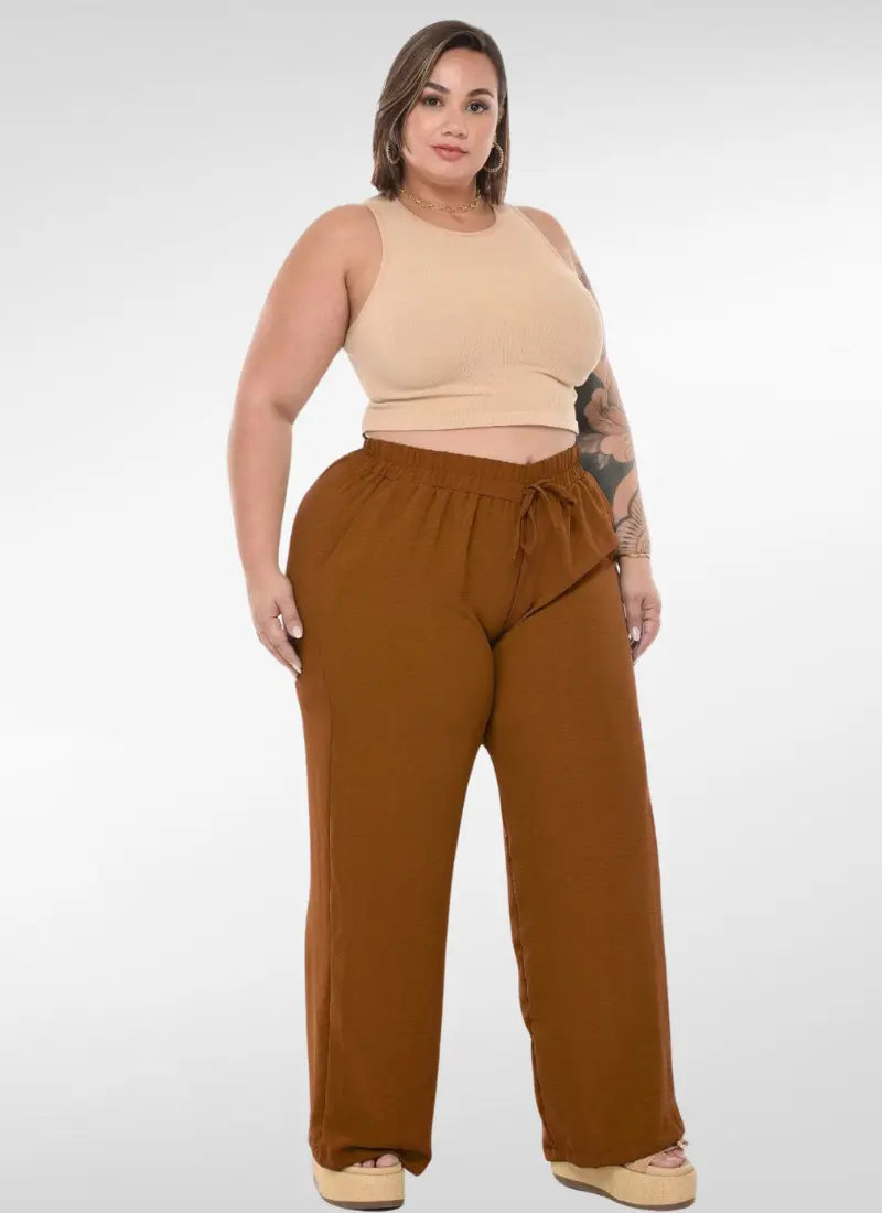 Calça Feminina plus size pantalona duna cintura elástica