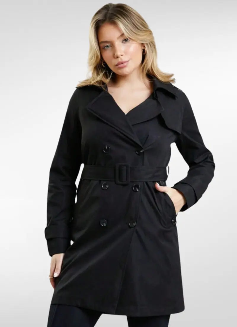 Casaco Feminino Trench coat de abotoamento duplo e cinto