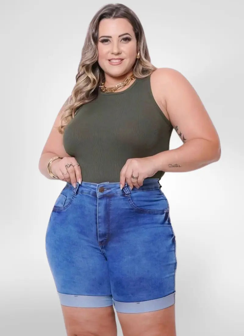 Bermuda Jeans Feminina plus size meia coxa