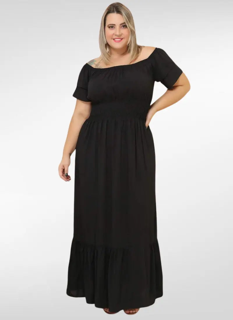 Vestido longo plus size lastex ciganinha