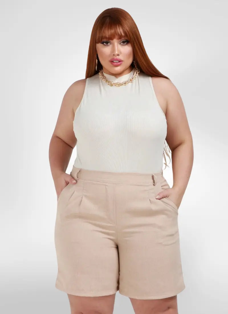 Short Feminino alfaiataria plus size com elástico