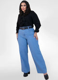 Calça Jeans Feminina plus size wide leg com cinto