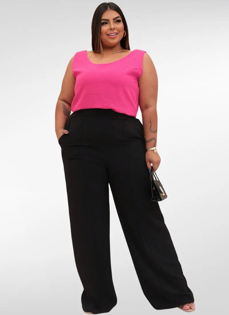 Calça Feminina plus size pantalona duna com forro