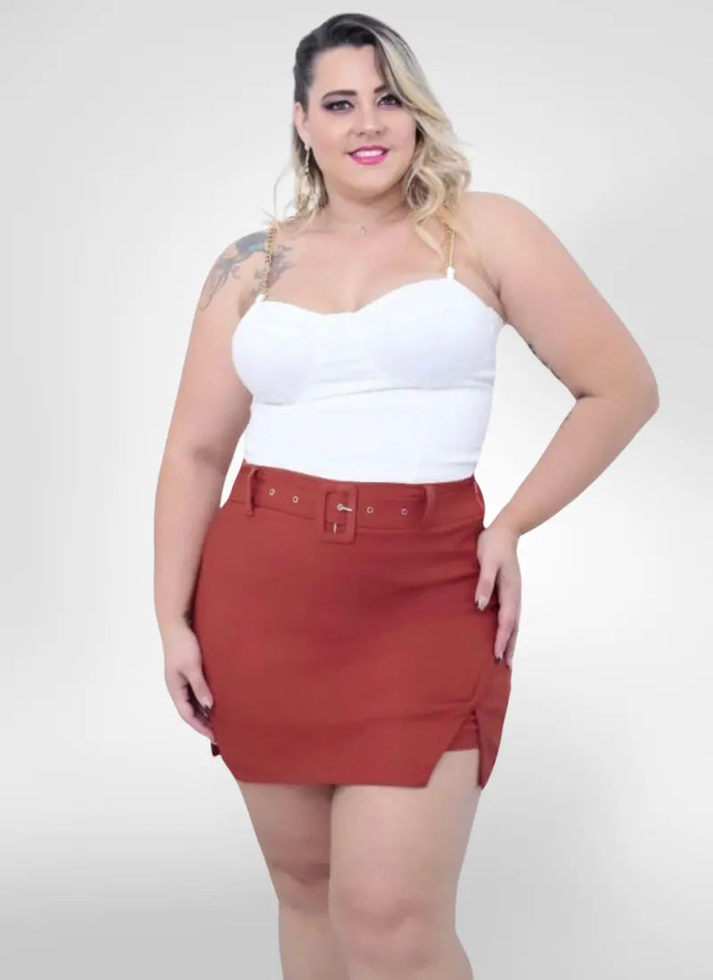 Short Saia alfaiataria plus size cintura alta