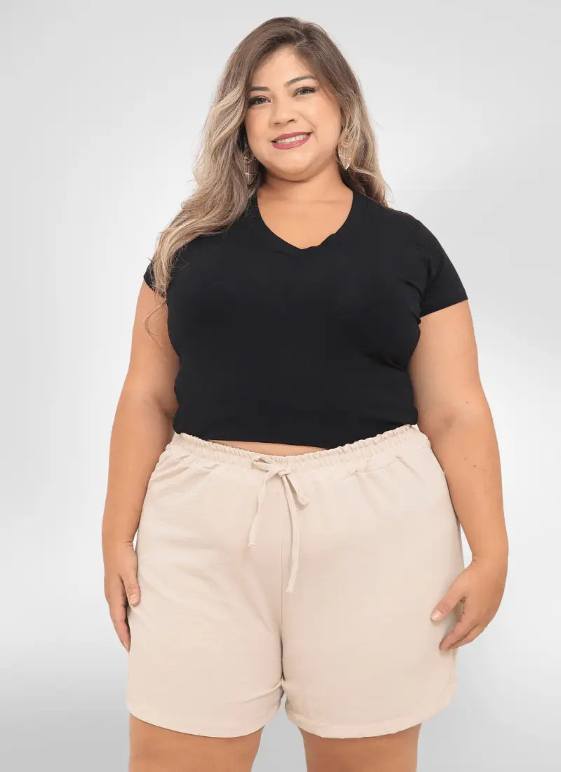 Short Feminino alfaiataria plus size tecido duna