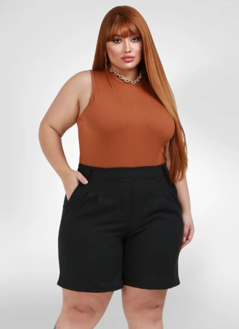 Short Feminino alfaiataria plus size com elástico