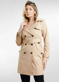 Casaco Feminino Trench coat de abotoamento duplo e cinto