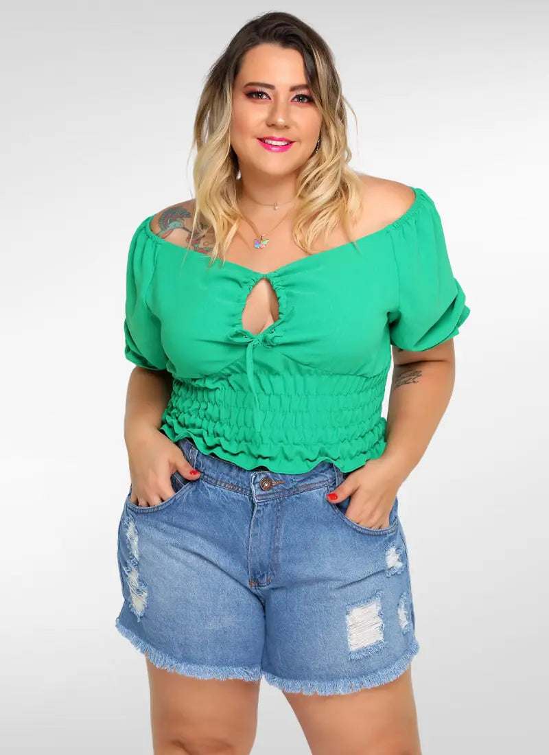 Blusa Feminina plus size ciganinha com elastex