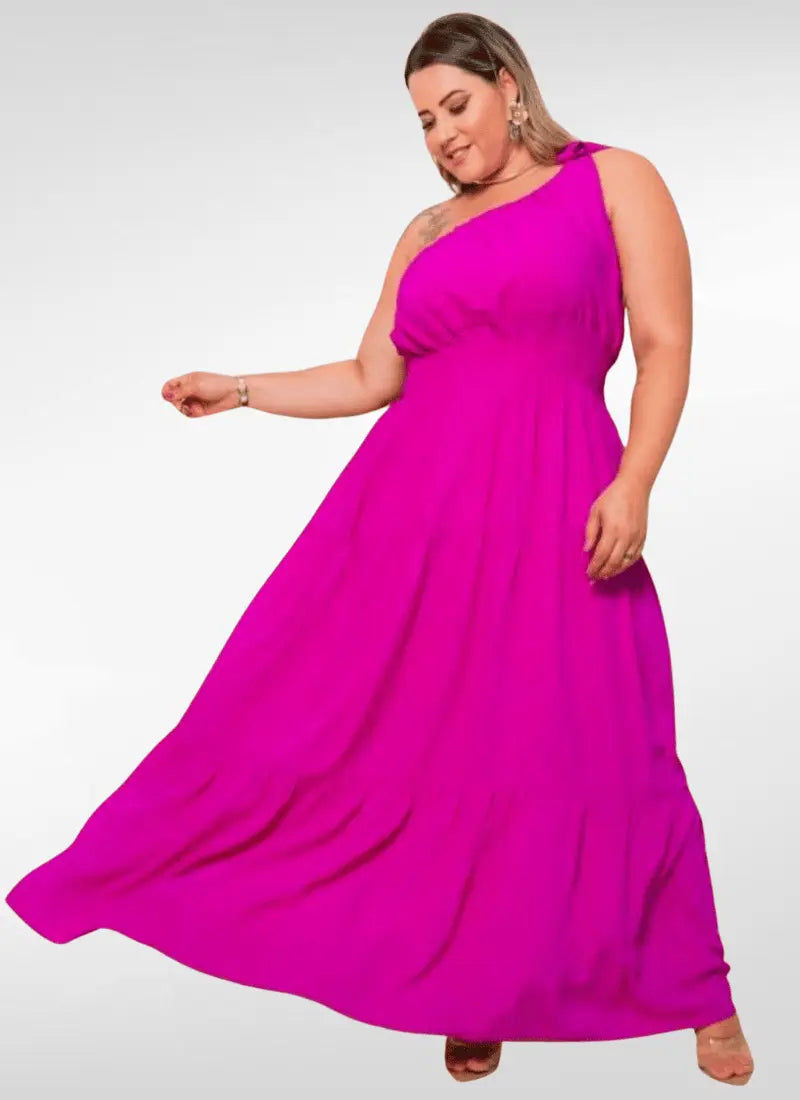 Vestido longo plus size um ombro só