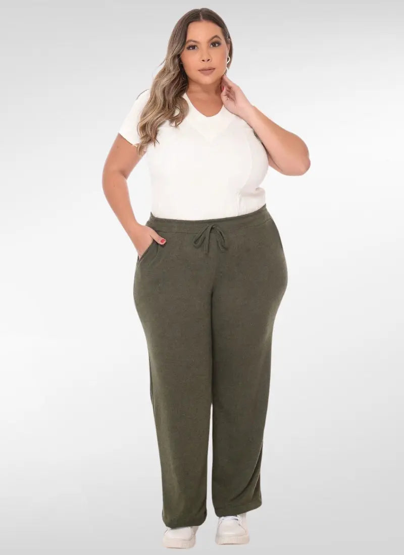 Calça Feminina plus size peluciada cintura alta