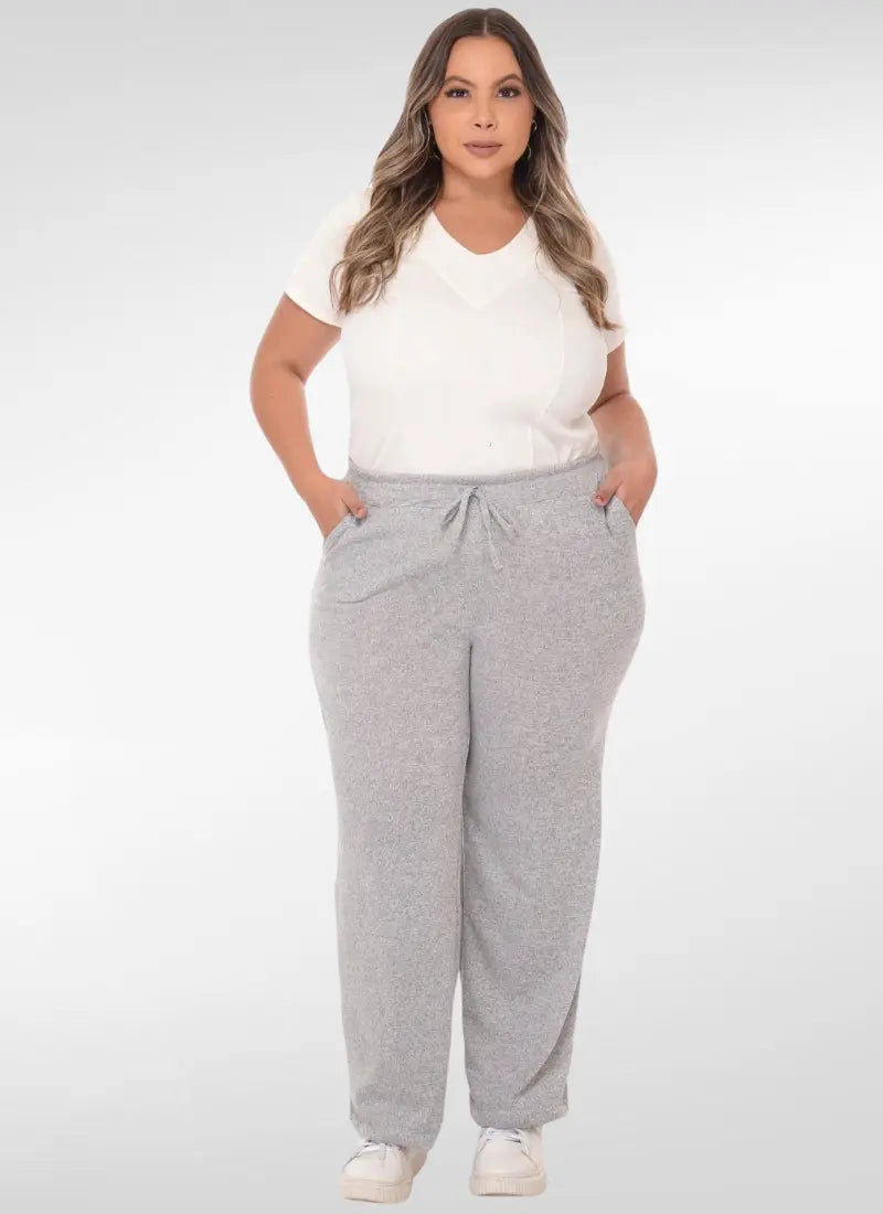 Calça Feminina plus size peluciada cintura alta