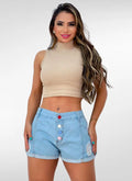 Short Jeans Feminino Destroyed  Blue Gray