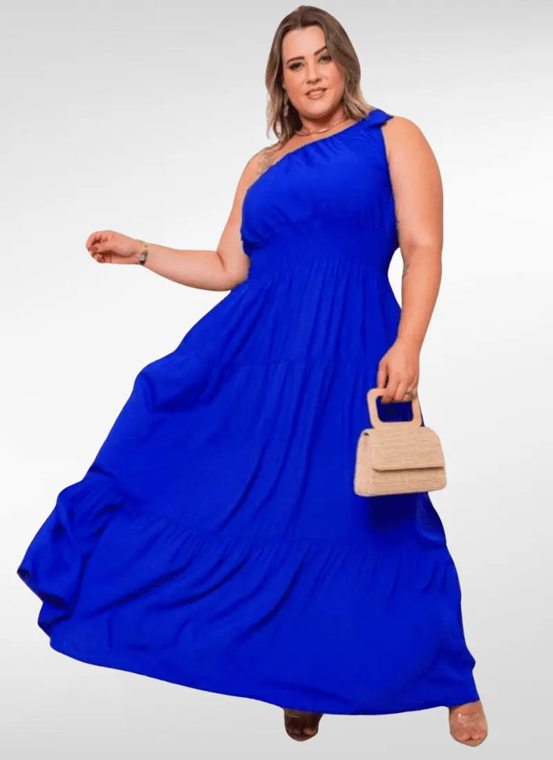 Vestido longo plus size um ombro só