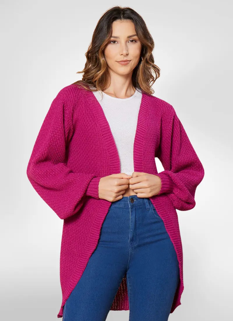 Cardigan feminino com manga bufante