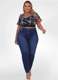 Calça Jeans Feminina plus size skinny marmorizada