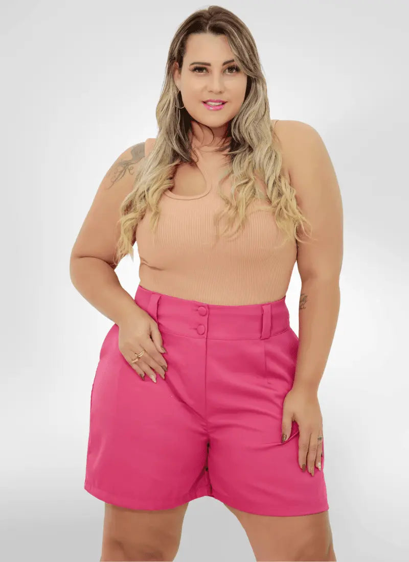 Short Feminino alfaiataria plus size com botões