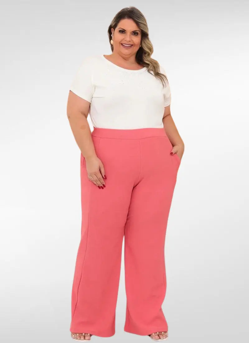 Calça Feminina plus size pantalona jacquard