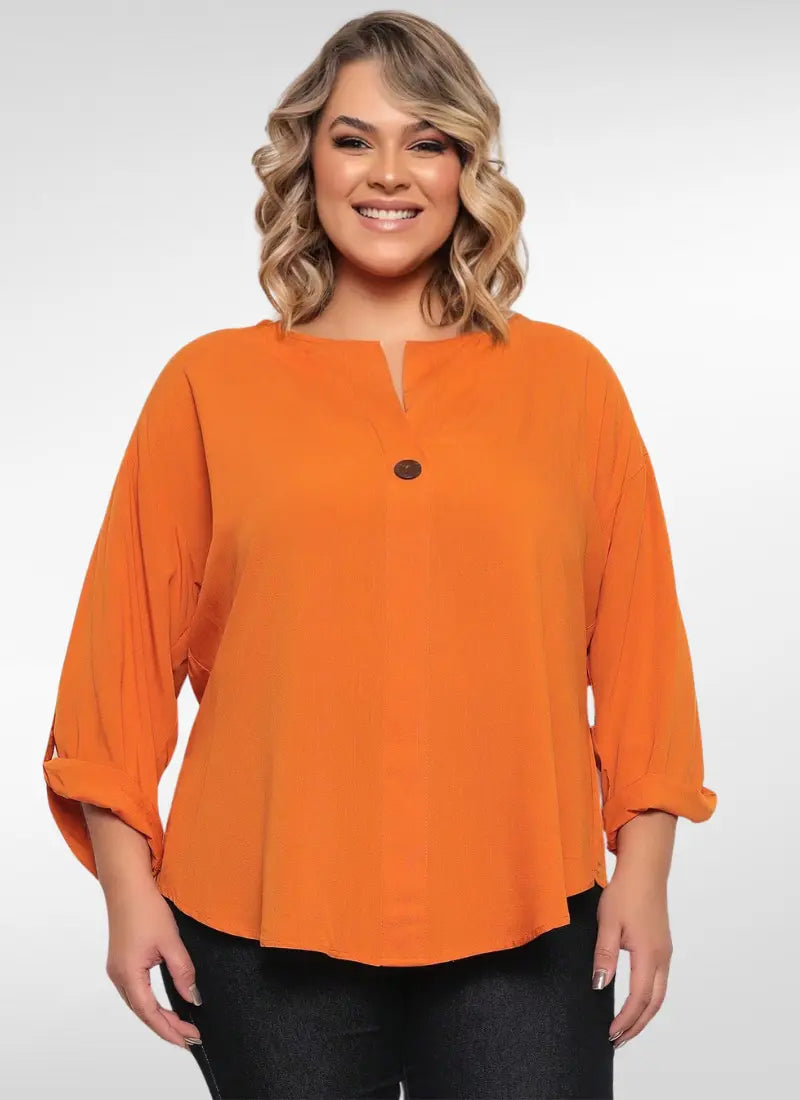 Blusa Feminina plus size manga com botão