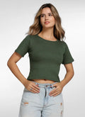 Blusa cropped em ribana canelada