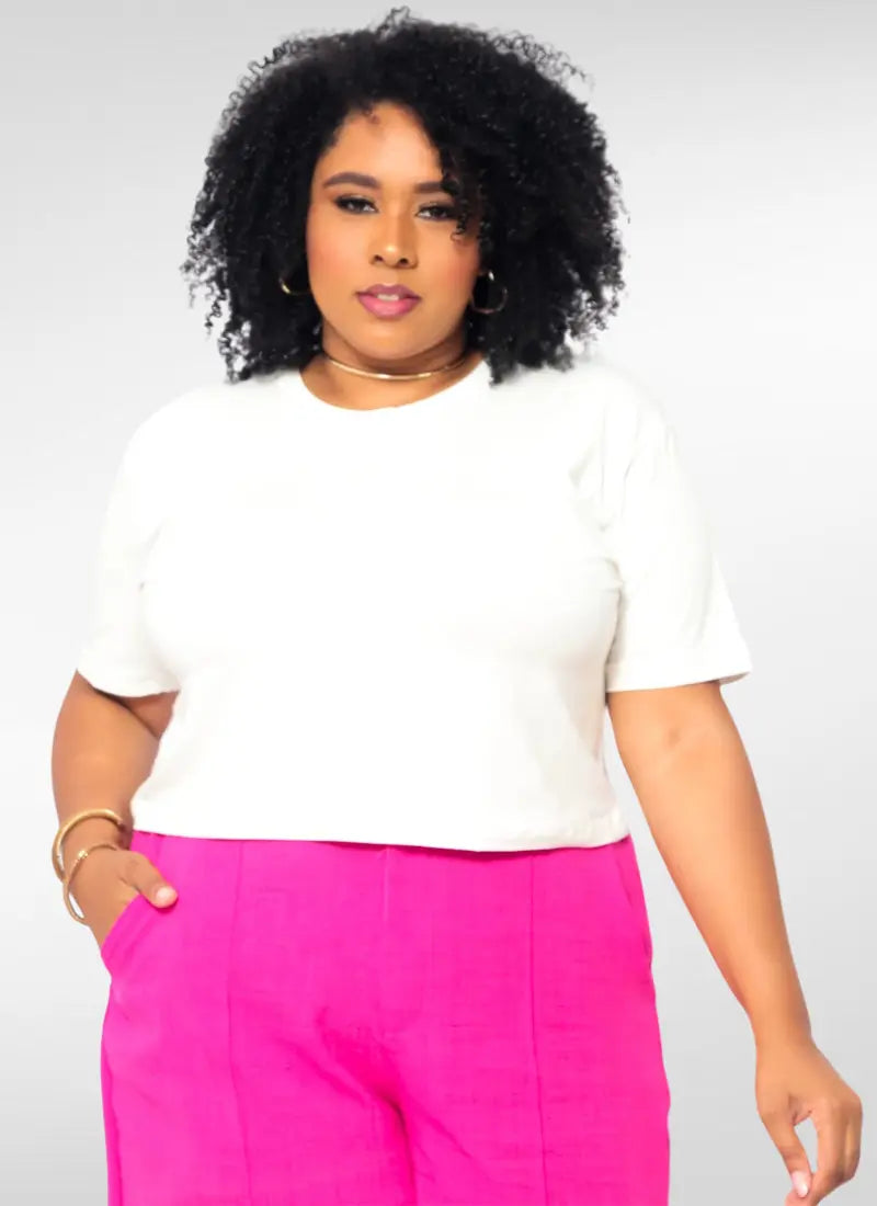 Blusa cropped plus size oversize em viscose