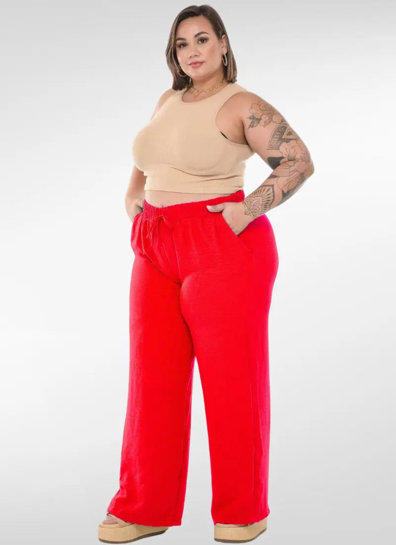 Calça Feminina plus size pantalona duna cintura elástica