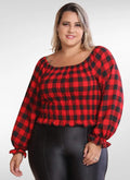 Blusa Feminina plus size ciganinha manga longa xadrez