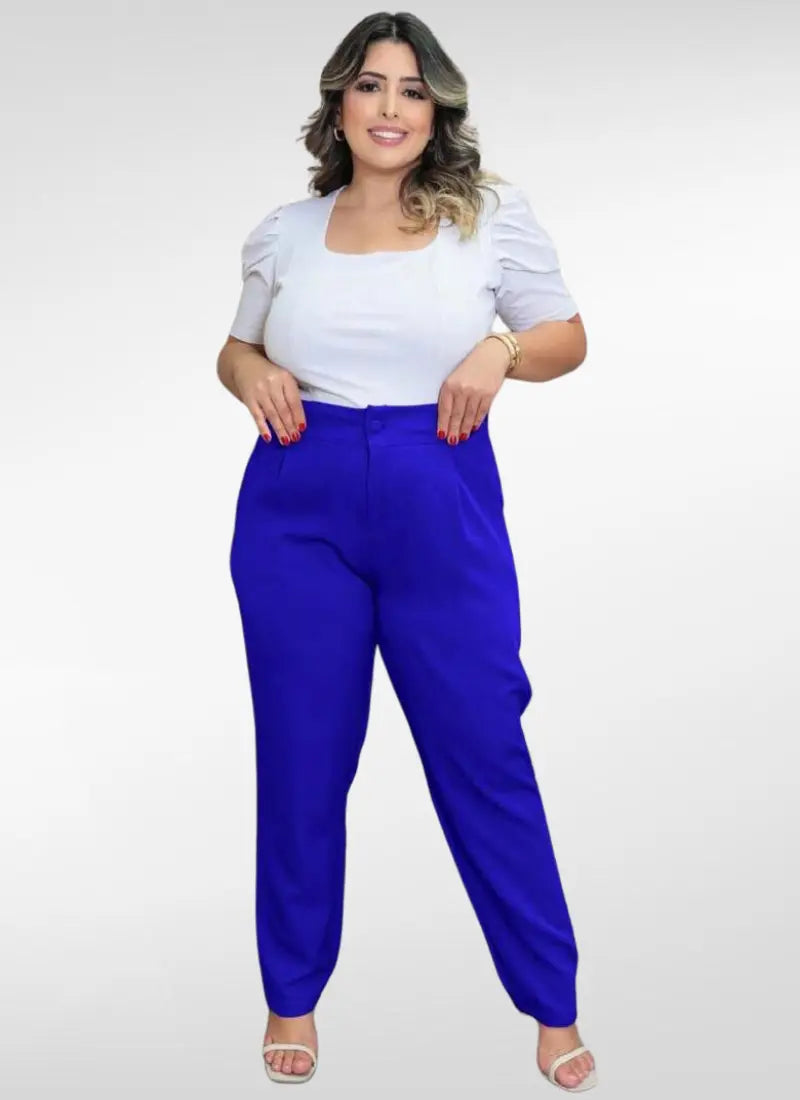 Calça Feminina alfaiataria plus size com botão