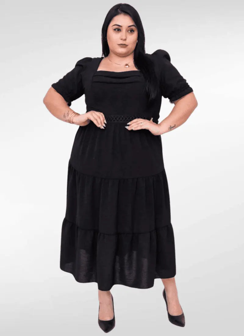 Vestido midi plus size duna com renda na cintura