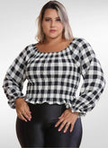 Blusa Feminina plus size ciganinha manga longa xadrez