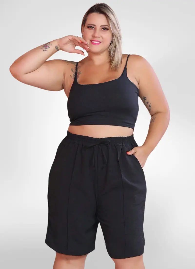 Bermuda Feminina alfaiataria plus size tecido duna