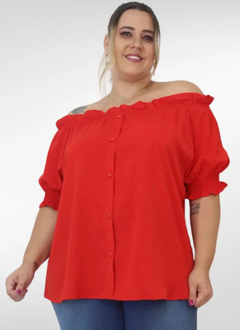 Blusa Feminina plus size ombro à ombro com manga princesa