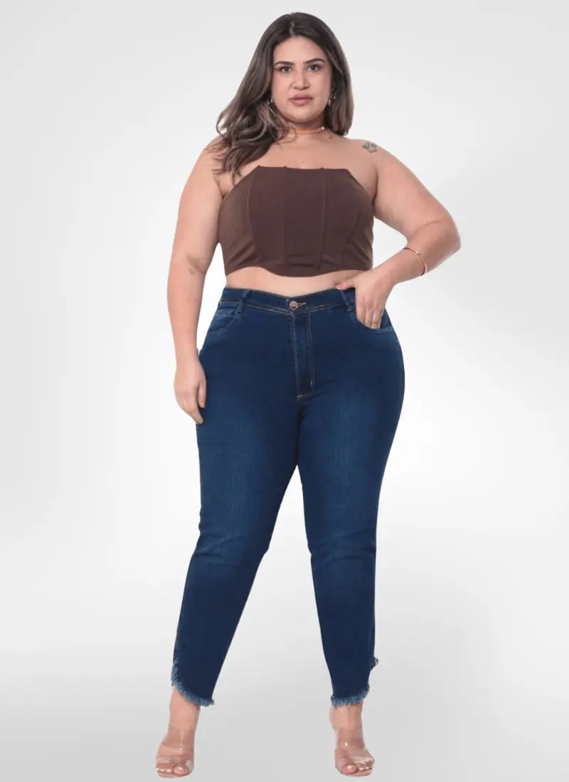 Calça Jeans Feminina plus size capri denim escuro