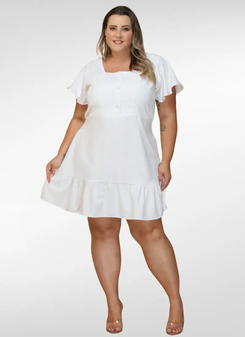 Vestido curto plus size manga babado