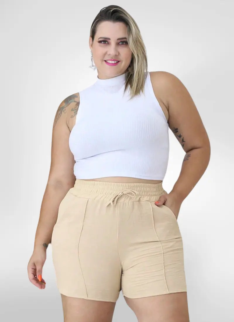 Short Feminino alfaiataria plus size tecido duna