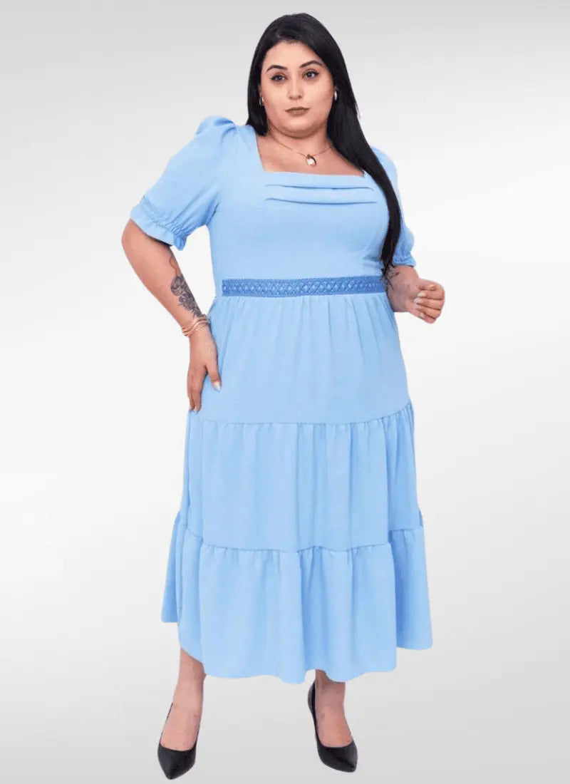 Vestido midi plus size duna com renda na cintura