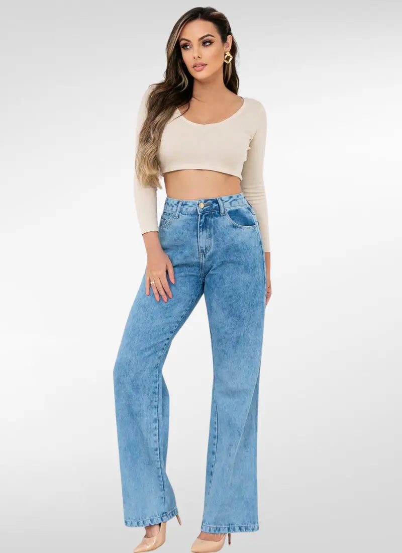 Calça Jeans Feminina Wide Leg Lisa