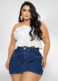 Short Saia Jeans plus size com lycra