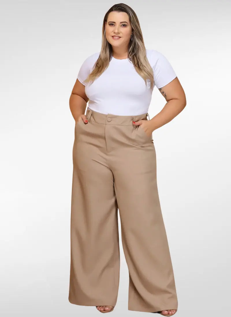 Calça Feminina alfaiataria plus size pantalona com bolso