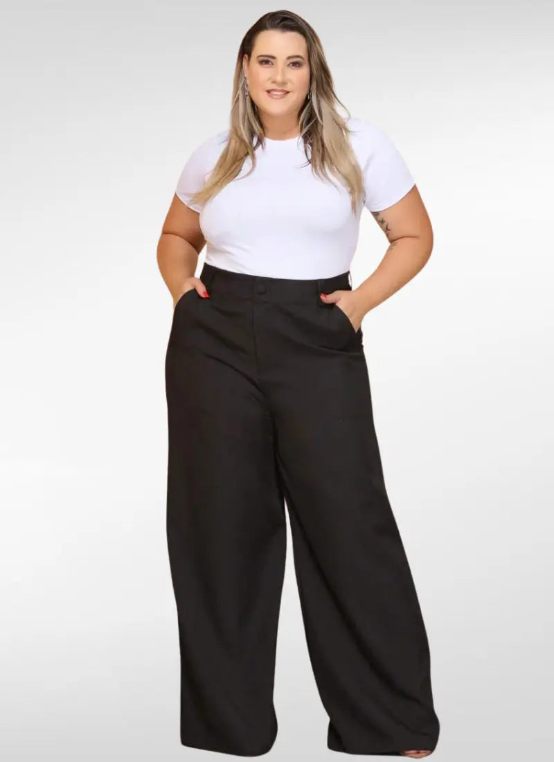 Calça Feminina alfaiataria plus size pantalona com bolso