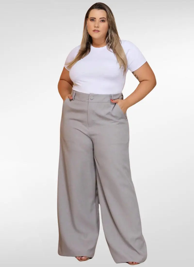 Calça Feminina alfaiataria plus size pantalona com bolso