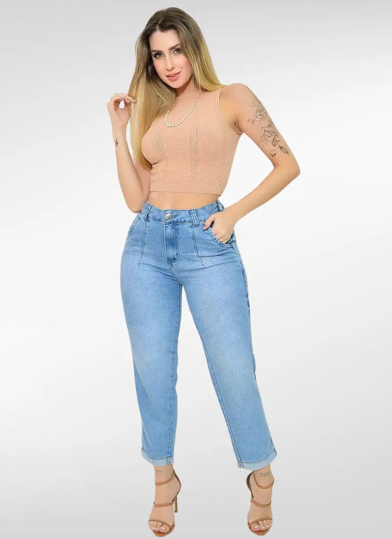 Calça Jeans Feminina Mom Clara Com Puídos