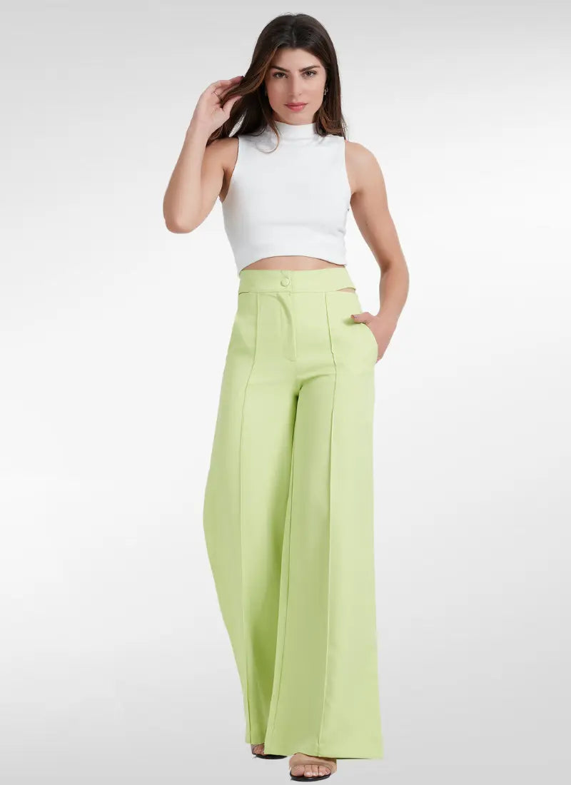 Calça Feminina Alfaiataria wide leg com abertura na cintura