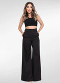 Calça Feminina Alfaiataria wide leg com abertura na cintura