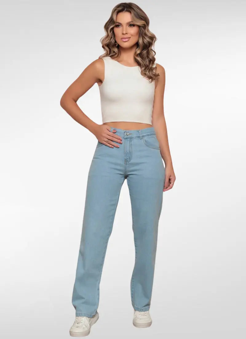 Calça Jeans Feminina Reta Oversized