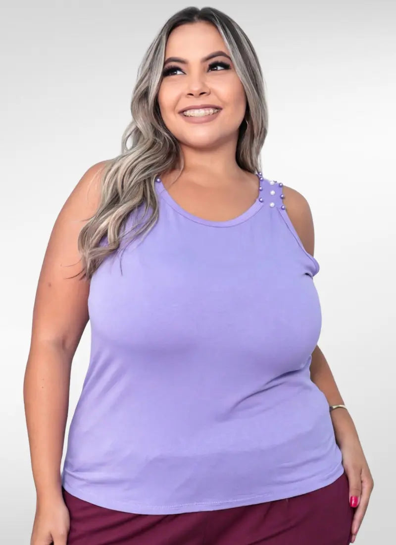 Regata Feminina plus size com pérola no ombro